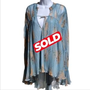 Free People Floral Pleated Sheer Hi-low Tunic Dress Medium